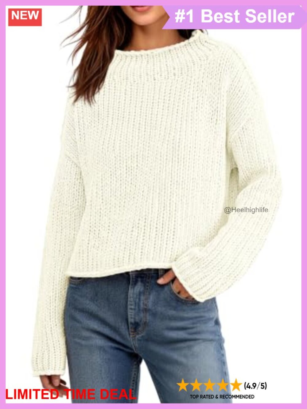 Chunky Knit Mock Neck Cropped Sweater Long Sleeve Pullover